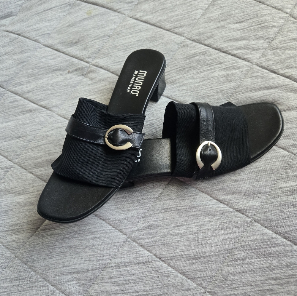 Munro Black Mules with Gold Accent